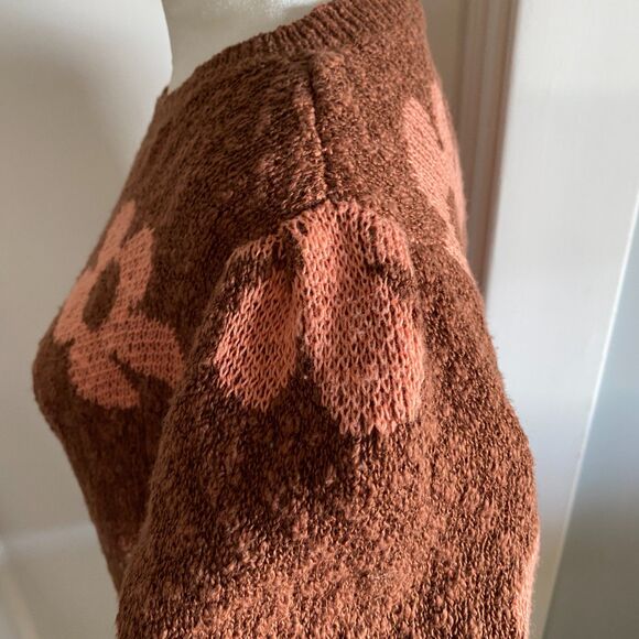 Sonoma Brown Flower Power Hippie Boho Knit Sweater, Sz M Coquette half sleeves - Picture 5 of 10
